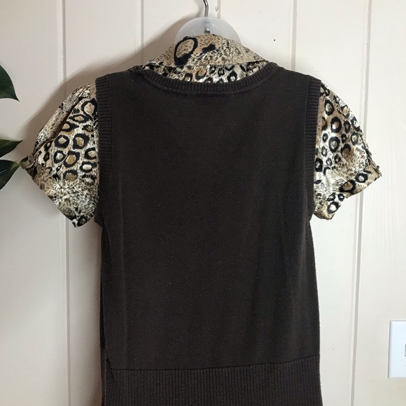 AGB Brown & Cheetah Animal Print Blouse 
Size Large 10 - 12
55% Ramie 45% Cotton - Picture 11 of 12